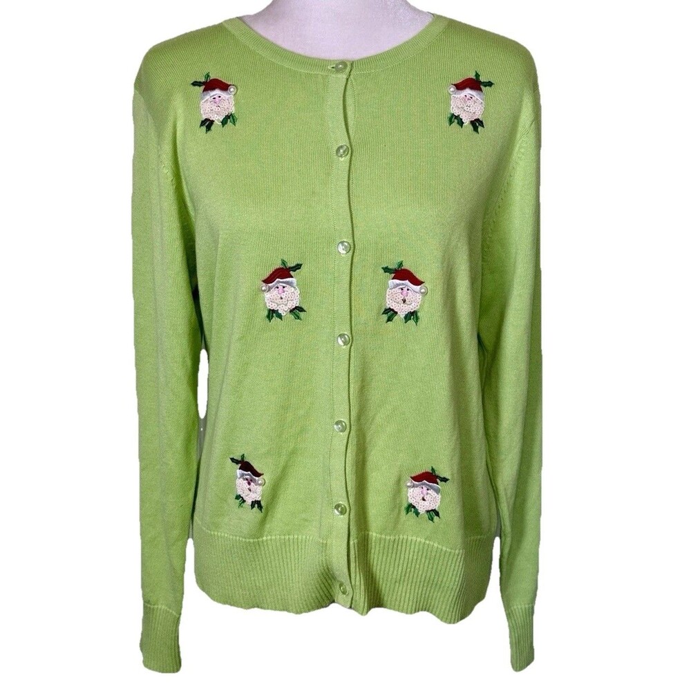 Vintage Crystal Kobe Women’s Ugly Christmas Sweater Santa Sequence Beaded Sz Lg